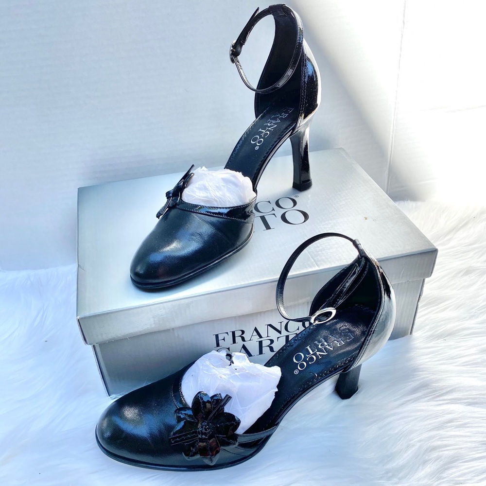 Franco Sarto Vista black retro pump ankle strap